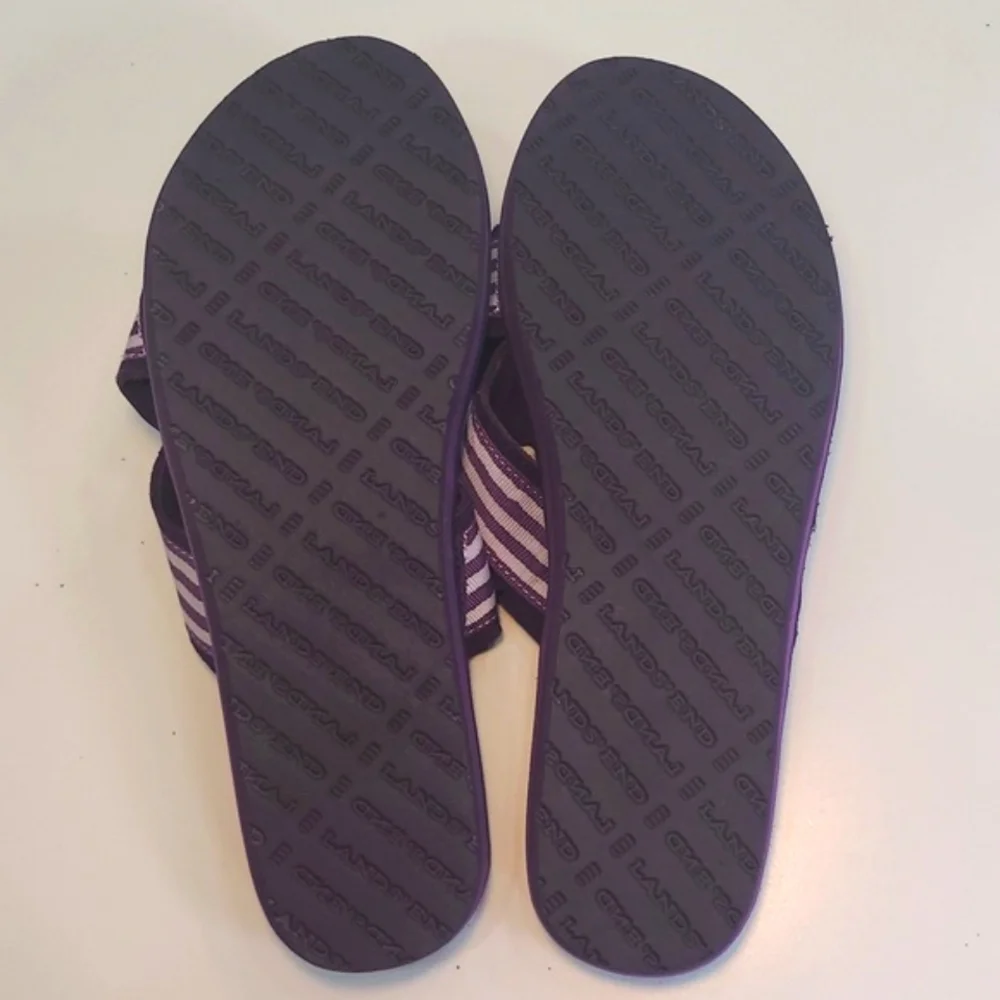 Lands' End Criss-Cross Slip-on Sandal Foam Sole Striped Strappy Beachy Slides